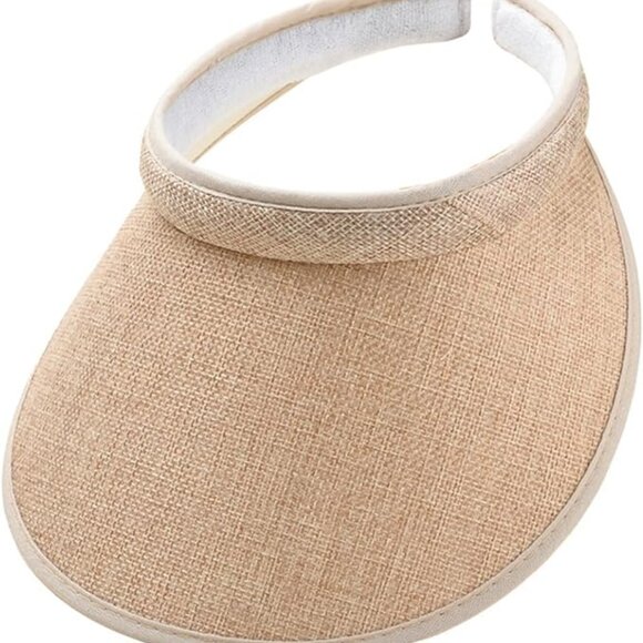 Beige Solid Straw Visor Hat OS New - Picture 2 of 5